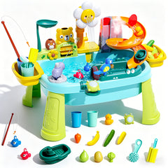 Upgraded Toddler Sand Water Table Toy with Electric Water Pump, Kids Sand Water with Faucet/Play Food Accessories/Fishing Toy, Kitchen Play Sink Toys for Girl Boy Age 3+