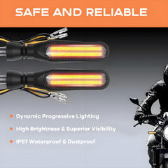 Alopee Sequential LED Motorcycle Turn Signals 12V - Flowing IP67 Waterproof Directional Lights (Front/Rear) High Visibility Univeral Fit for Dirt/Sport Bikes - (4-Pack)