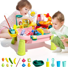Upgraded Toddler Sand Water Table Toy with Electric Water Pump, Kids Sand Water with Faucet/Play Food Accessories/Fishing Toy, Kitchen Play Sink Toys for Girl Boy Age 3+