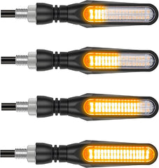 Alopee Sequential LED Motorcycle Turn Signals 12V - Flowing IP67 Waterproof Directional Lights (Front/Rear) High Visibility Univeral Fit for Dirt/Sport Bikes - (4-Pack)