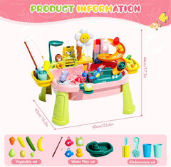 Upgraded Toddler Sand Water Table Toy with Electric Water Pump, Kids Sand Water with Faucet/Play Food Accessories/Fishing Toy, Kitchen Play Sink Toys for Girl Boy Age 3+