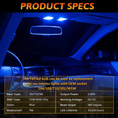 Alopee 30-Pack Mini 194 Led Light Bulb Acrylic T10 Wedge Led Light Bulb DC 12V Replacement Bulb for 194 168 T10 2825 W5W Car Instrument Panel Light License Plate Light Marker Light