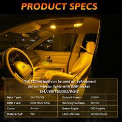 Alopee 30-Pack Mini 194 Led Light Bulb Acrylic T10 Wedge Led Light Bulb DC 12V Replacement Bulb for 194 168 T10 2825 W5W Car Instrument Panel Light License Plate Light Marker Light