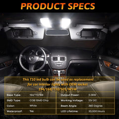 Alopee 30-Pack Mini 194 Led Light Bulb Acrylic T10 Wedge Led Light Bulb DC 12V Replacement Bulb for 194 168 T10 2825 W5W Car Instrument Panel Light License Plate Light Marker Light