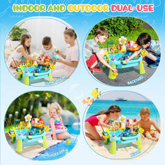 Upgraded Toddler Sand Water Table Toy with Electric Water Pump, Kids Sand Water with Faucet/Play Food Accessories/Fishing Toy, Kitchen Play Sink Toys for Girl Boy Age 3+