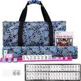 American Mahjong Tiles Set, 166 White Tiles, 4 Color Racks & Pushers, Complete Western Mahjong Set with Blue Carrying Bag for Beginners &