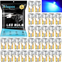 Alopee 30-Pack Mini 194 Led Light Bulb Acrylic T10 Wedge Led Light Bulb DC 12V Replacement Bulb for 194 168 T10 2825 W5W Car Instrument Panel Light License Plate Light Marker Light