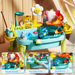 Upgraded Toddler Sand Water Table Toy with Electric Water Pump, Kids Sand Water with Faucet/Play Food Accessories/Fishing Toy, Kitchen Play Sink Toys for Girl Boy Age 3+