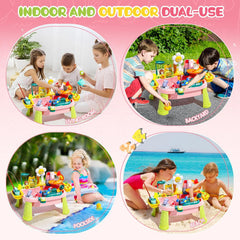 Upgraded Toddler Sand Water Table Toy with Electric Water Pump, Kids Sand Water with Faucet/Play Food Accessories/Fishing Toy, Kitchen Play Sink Toys for Girl Boy Age 3+