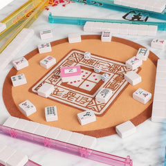 American Mahjong Tiles Set, 166 White Tiles, 4 Color Racks & Pushers, Complete Western Mahjong Set with Blue Carrying Bag for Beginners &