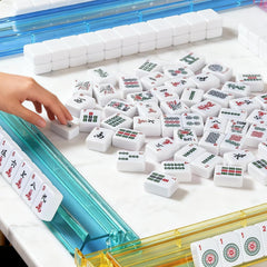 American Mahjong Tiles Set, 166 White Tiles, 4 Color Racks & Pushers, Complete Western Mahjong Set with Blue Carrying Bag for Beginners &