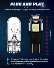 Alopee W5W 501 T10 194 White LED Bulbs 12V 5SMD 5050 Chips 7000K Replacement Bulbs For Map Dome Courtesy License Plate Dashboard Side Marker Light (20Pack)