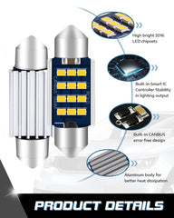 Alopee 36mm 6418 Festoon LED Car Bulb,6461C5W Bulbs 9-28V 2016 12SMD Xenon White No Polarity CANbus 4410 6418 DE3423 C5W Bulbs for Interior Car Lights Dome Reading Map Trunk Courtesy Light