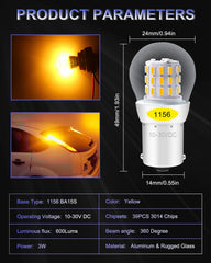 Paquete de 2 1156 BA15S 1141 1003 7506 1073 Luz LED ámbar / amarilla extremadamente brillante 9-30 V-CC, AK-3014 39 Bombillas de repuesto SMD para luces de señal de giro Bombillas traseras de respaldo