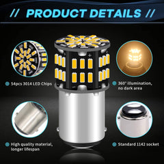 Confezione da 12 BA15D 1142 Luce LED bianca calda morbida 3000k 12V-DC, 3014 54 SMD Ricambio per auto per interni Illuminazione camper Luci indicatori di direzione Camper Lampadine di riserva