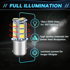 12パック12Vホワイト11572057 2357 7528 BAY15D 5050 18SMDLED電球バックアップリバースライトまたはテールブレーキライトの交換インテリアRVキャンピングカーライト
