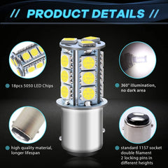 Confezione da 12 12V Bianco 1157 2057 2357 7528 BAY15D 5050 18SMD Lampadine a LED di ricambio per luci di retromarcia di backup o luci di stop per interni Luce camper per camper