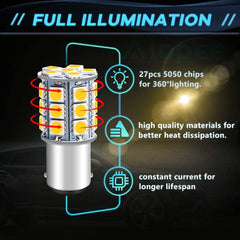 12パックBA15D1142ソフトウォームホワイト3000kLEDライト12V-DC、5050 27SMD車のインテリアRV照明用交換キャンピングカーターンシグナルライトランプテールバックアップバルブ