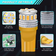 Pack de 4 T10 194 168 2825 Extrêmement Lumineux 240Lums Ambre/Jaune 5ème Génération Non Polarité Lumière LED 12V-24V - 18SMD 3014 Remplacement De Voiture Pour Carte Dôme Plaque D'immatriculation Tableau De Bord Feu De Position Latéral