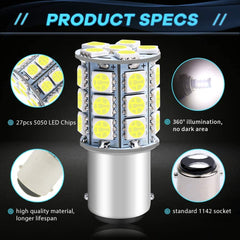 12-Pack BA15D 1142 Bright White LED Light 12V-DC, 5050 27 SMD Car Replacement For Interior RV Camper Lighting Marine Boat Turn Signal Light Lamps Tail BackUp Bulbs