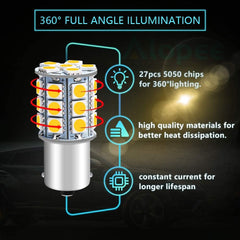 12パック3000Kウォームホワイト1156BA15S 7506 1141 1003 1073LEDライト12V-DC27SMDRVキャンピングカー用車の交換インテリア照明マリンキャビンボート照明トレーラーテールバックアップライト