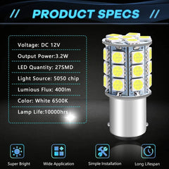12-Pack BA15D 1142 Bright White LED Light 12V-DC, 5050 27 SMD Car Replacement For Interior RV Camper Lighting Marine Boat Turn Signal Light Lamps Tail BackUp Bulbs