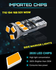 ALOPEE 4ST 194 LED-lampa bärnsten, T10 LED-lampa 9SMD 2835 Chips, 168 LED-lampa, 921 2825 LED-lampa W5W 158 501 LED-felfritt ljus för bilkupol Kartdörr Instrument Nummerskylt Ljusmarkeringsljus DC 12V