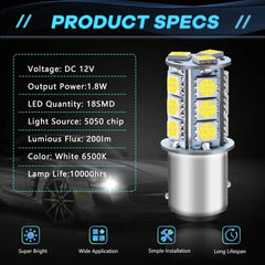 Confezione da 12 12V Bianco 1157 2057 2357 7528 BAY15D 5050 18SMD Lampadine a LED di ricambio per luci di retromarcia di backup o luci di stop per interni Luce camper per camper
