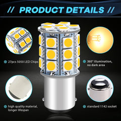 12-Pack BA15D 1142 Soft Warm White 3000k LED Light 12V-DC, 5050 27 SMD Car Replacement For Interior RV lighting Camper Turn Signal Light Lamps Tail BackUp Bulbs