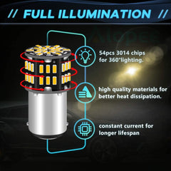 12パックBA15D1142ソフトウォームホワイト3000kLEDライト12V-DC、3014 54SMD車のインテリアRV照明用交換キャンピングカーターンシグナルライトランプテールバックアップバルブ