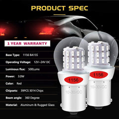 Paquete de 2 1156 BA15S 7506 1141 1003 1073 Luz LED roja extremadamente brillante 9-30 V-DC, AK-3014 39 Bombillas de repuesto SMD para luces de freno traseras