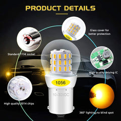 Paquete de 2 1056 BAU15S 7507 12496 5009 PY21W Luz LED ámbar / amarilla extremadamente brillante 9-30V-DC, AK-3014 39 Bombillas de repuesto SMD para luces de señal de giro Bombillas traseras de respaldo