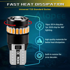 4個T10W5W 194 LED電球Canbusエラーフリーライト(プロジェクター付き)10V-30V DC for 2825 168 175 921ベース、ライセンスプレートランプ、ポジションライト、室内灯、琥珀色/黄色