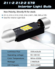 4-Pack 1,72” 41MM 211-2 569 578 Extremt Vit 350Lumens 3020 Chipset 6SMD Non-Polarity Canbus Felfri LED Festoon-lampor för interiör bilbelysning Nummerskylt Kupolkarta Dörr med tillstånd