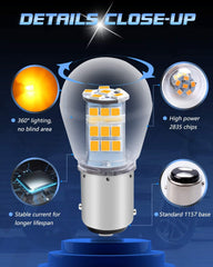 Pack de 2 10-24V DC extrêmement lumineux jaune/ambre 1157 2057 2357 7528 BAY15D P21/5W 33SMD ampoules LED de remplacement pour lampe halogène clignotant clignotants feux de stationnement