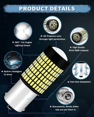 Paquete de 2 bombillas LED blancas de luz de marcha atrás 1156 BA15S P21W 7506 1141 1073 - 9V-28V Extremadamente brillantes 1500 lúmenes 3014144 SMD con proyector - Reemplazo para luz de respaldo interior RV Camper Tail