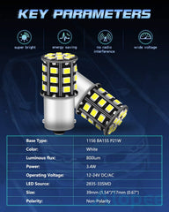 Paquet de 2 1156 BA15S 1141 1073 7506 1003 Ampoules de recul pour voiture - 12V-24V Blanc extrêmement brillant 950 Lumens 2835 33 Ampoule LED SMD - Remplacement pour feu de recul arrière pour camping-car intérieur