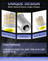 Paquete de 2 1156 BA15S 1141 1003 7506 1073 Luz LED ámbar / amarilla extremadamente brillante 9-30 V-CC, AK-3014 39 Bombillas de repuesto SMD para luces de señal de giro Bombillas traseras de respaldo