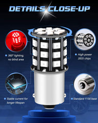 Pack de 2 1156 BA15S 1141 1073 7506 1003 Ampoules de frein de voiture - 12V-24V Rouge extrêmement vif 2835 33 SMD LED Ampoule - Remplacement pour les ampoules de queue Ampoules de stationnement