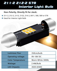 Paquet de 4 1,72 "41 MM 211-2 569 578 Blanc chaud 350 Lumens 3020 Chipset 6SMD Non polarité Canbus sans erreur LED Festoon Ampoules pour éclairage intérieur de voiture Plaque d'immatriculation Dôme Carte Porte Lumière de courtoisie