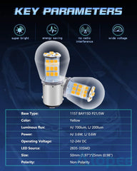 Pack de 2 10-24V DC extrêmement lumineux jaune/ambre 1157 2057 2357 7528 BAY15D P21/5W 33SMD ampoules LED de remplacement pour lampe halogène clignotant clignotants feux de stationnement