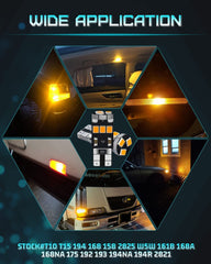 4パックT10194 168921琥珀色/黄色非常に明るいCanbusエラーのないLEDライト12V、9-SMD2835チップセットW5W用車交換用電球1682825マップドーム礼儀ナンバープレートサイドマーカーライト