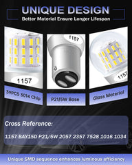 Paquet de 2 ampoules LED 12-15V extrêmement brillantes 1157 2057 2357 7528 BAY15D 39SMD de remplacement pour lampe halogène Feux de recul ou feux de freinage arrière