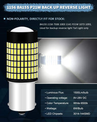Paquete de 2 bombillas LED blancas de luz de marcha atrás 1156 BA15S P21W 7506 1141 1073 - 9V-28V Extremadamente brillantes 1500 lúmenes 3014144 SMD con proyector - Reemplazo para luz de respaldo interior RV Camper Tail