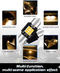 4パック1.41 "36MM 6411 6418C5Wウォームホワイト350ルーメン3020チップセット6SMD非極性Canbusエラーのないインテリアカーライト用LED花綱電球ナンバープレートドームマップドア提供3000K