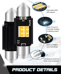 Paquet de 4 1,72 "41 MM 211-2 569 578 Blanc chaud 350 Lumens 3020 Chipset 6SMD Non polarité Canbus sans erreur LED Festoon Ampoules pour éclairage intérieur de voiture Plaque d'immatriculation Dôme Carte Porte Lumière de courtoisie