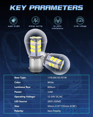 2-Pack 1156 BA15S 1141 1003 7506 1073 Luz LED blanca extremadamente brillante 9-30V-DC, 2835 33 SMD Bombillas de repuesto para interior RV Camper Tail Back Up Luz de marcha diurna