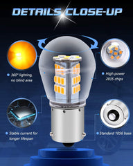 Paquete de 2 1056 BAU15S 7507 12496 5009 PY21W Luz LED ámbar / amarilla extremadamente brillante 9-30V-DC, 2835 33 SMD Bombillas de repuesto para luces intermitentes intermitentes