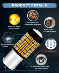 ALOPEE - 2-pack 1156 BA15S Blinkers för bil - 9V-30V bärnsten/gul Extremt ljusstark 950 lumen 3014 144 SMD LED med projektor - Ersättning 1141 1073 7506 1003 för bakblinker LED-lampa