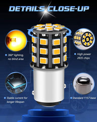 Paquet de 2 1157 BAY15D 1016 1034 7528 2057 2357 Ampoules de camping-car pour l'intérieur de la voiture - 12V-24V Rouge extrêmement vif 2835 33 SMD Ampoule LED - Remplacement du feu de freinage arrière